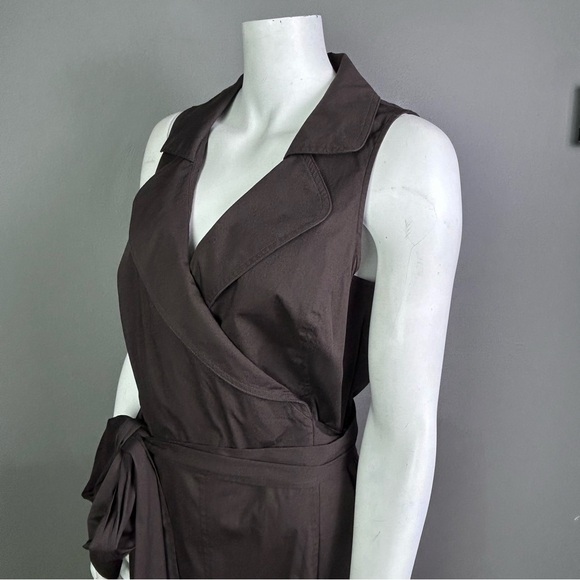 Ann Taylor wrap dress size 16 brown shirt dress sleeveless work office longline - Picture 2 of 9